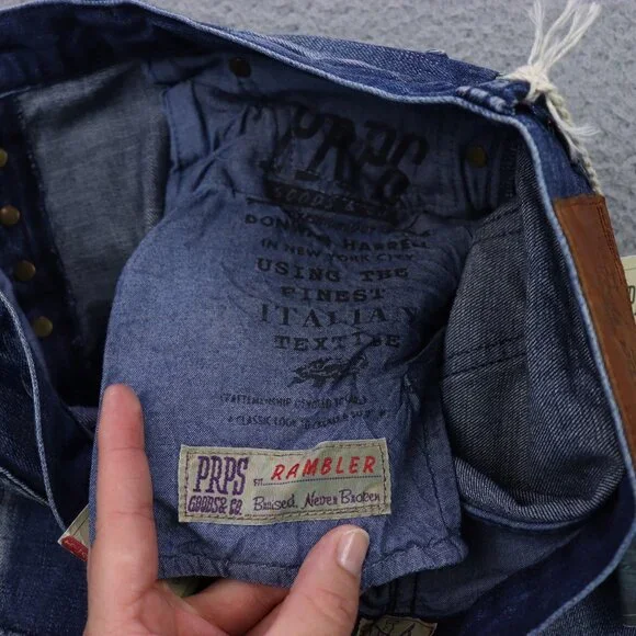 NWT PRPS Rambler Jeans Men 34 Blue Skinny Fit Low Front Rise Button Fly Distress